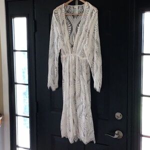 Sheer White Lace Duster or Bathing Suit Coverup.